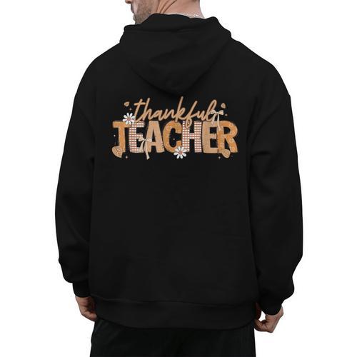 Thankful Teacher Autumn Fall Teacher Thanksgiving Youth Men's Hoodie Back Print - teacherstshirts.com AU