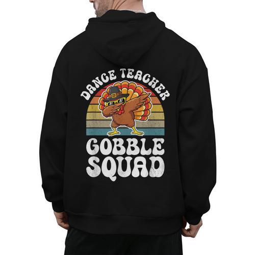 Thanksgiving Dance Teacher Gobble Squad Turkey Men's Hoodie Back Print - teacherstshirts.com AU