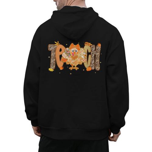 Thanksgiving Turkey Teach Thankful Teacher Girly Bow Women Men's Hoodie Back Print - teacherstshirts.com DE