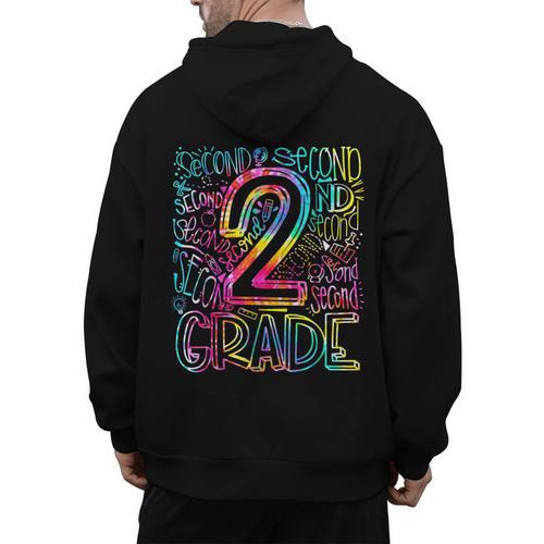 Tie Dye 2nd Grade Typography Team Second Grade Teacher Men's Hoodie Back Print - teacherstshirts.com DE