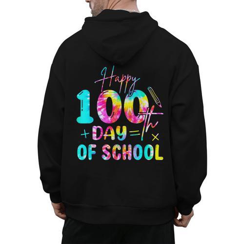Tie Dye Happy 100th Day Of School Teacher Student 100 Days Men's Hoodie Back Print - teacherstshirts.com UK