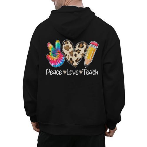 Tie Dye Hippie Peace Love Teach Teacher Appreciation Men's Hoodie Back Print - teacherstshirts.com CA