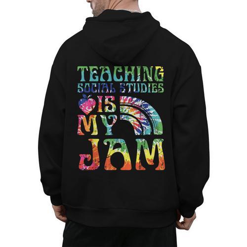 Tie Dye Teaching Social Studies Is My Jam Sunglasses Teacher Men's Hoodie Back Print - teacherstshirts.com AU