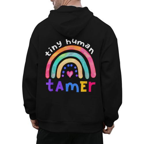 Tiny Human Tamer Watercolor Rainbow Daycare Teacher Men's Hoodie Back Print - teacherstshirts.com AU
