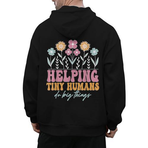 Tiny People Help Do Big Things Nursery Teacher Men's Hoodie Back Print - teacherstshirts.com CA