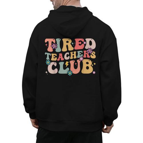 Tired Teachers Club Groovy Teachers Back To School Tee Men's Hoodie Back Print - teacherstshirts.com AU