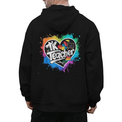 TK Teacher Transitional Kindergarten Heart Back To School Men's Hoodie Back Print - teacherstshirts.com