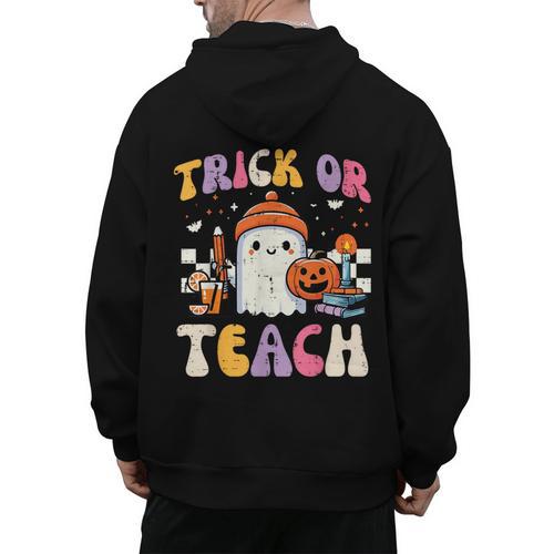Trick Or Teach Ghost Teacher School Halloween Men Women Men's Hoodie Back Print - teacherstshirts.com
