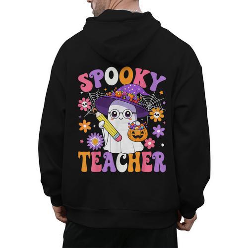 Trick Or Teach Spooky Teacher Ghost Halloween Teacher Men's Hoodie Back Print - teacherstshirts.com CA