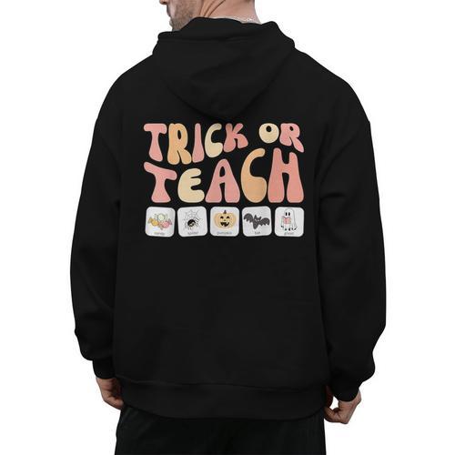 Trick Or Teach With Symbols Special Education Teacher Spooky Men's Hoodie Back Print - teacherstshirts.com CA