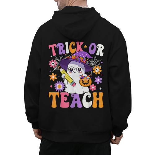 Trick Or Teach Teacher Ghost Teaching Fun Halloween Teacher Men's Hoodie Back Print - teacherstshirts.com DE