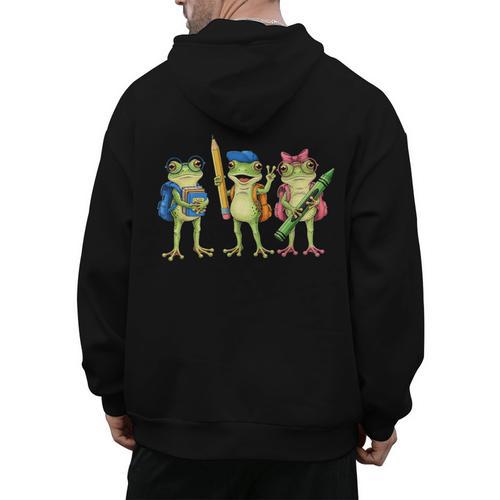 Trio Cute Frogs Welcome Back To School Teachers Girls Boys Men's Hoodie Back Print - teacherstshirts.com