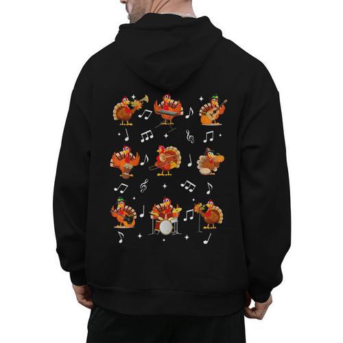 Turkey Squad Music Note Music Teacher Thanksgiving Men's Hoodie Back Print - teacherstshirts.com UK