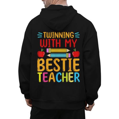 Twinning With My Bestie Teacher Boy Spirit Week Twin Day Men's Hoodie Back Print - teacherstshirts.com DE