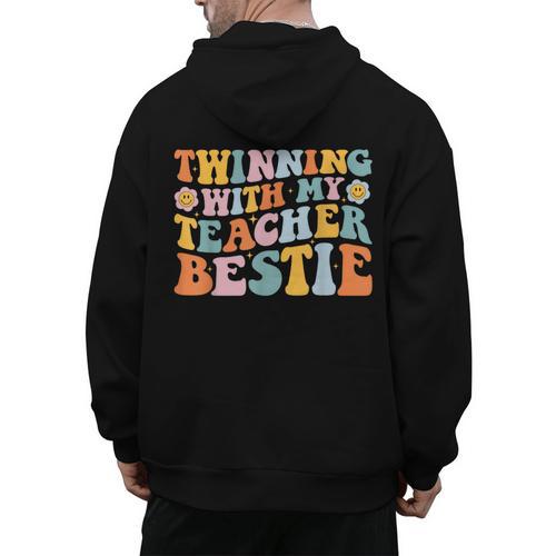 Twinning With My Teacher Bestie Twin Day Matching For Men Women Kids Men's Hoodie Back Print - teacherstshirts.com
