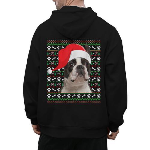 Ugly Xmas Sweater Santa Boston Terrier Dog Christmas For Men Women Kids Men's Hoodie Back Print - Bostonterriersmerch.com