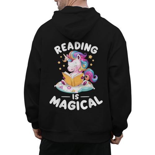 Unicorn Teacher Reading Is Magical Book Men's Hoodie Back Print - teacherstshirts.com CA