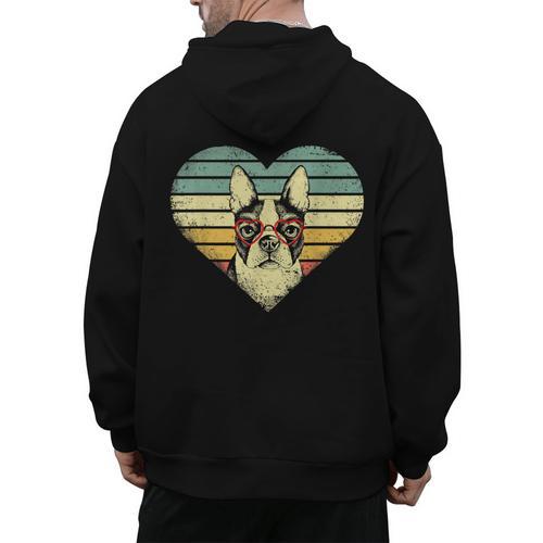 Vintage American Boston Terrier Lovers Valentine's Day Men's Hoodie Back Print - Bostonterriersmerch.com