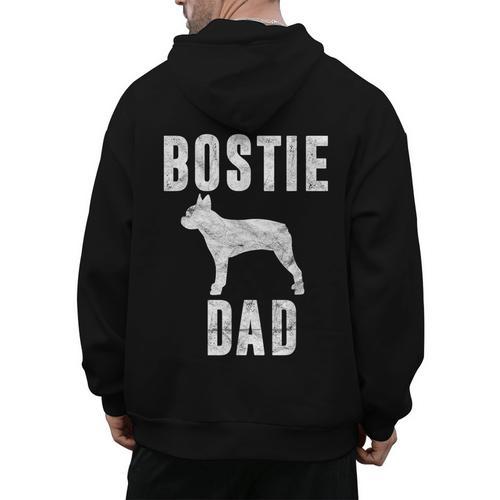 Vintage Boston Terrier Dad Dog Daddy Bostie Father Men's Hoodie Back Print - Bostonterriersmerch.com