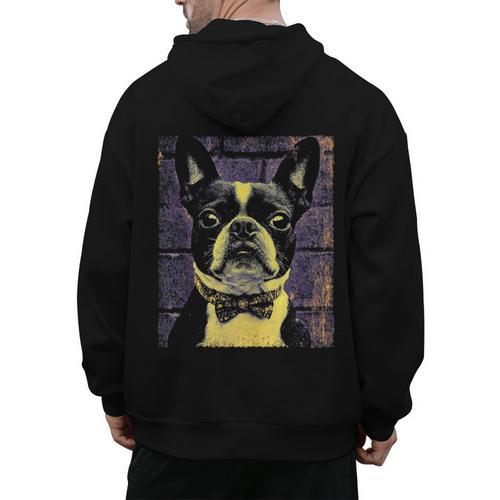Vintage Boston Terrier Dog Men's Hoodie Back Print - Bostonterriersmerch.com