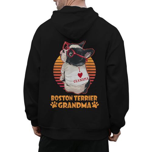 Vintage Boston Terrier Grandma Wear Sunglasses Dog Lover Men Women Girls Kids Men's Hoodie Back Print - Bostonterriersmerch.com CA