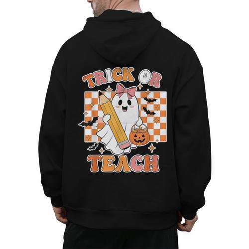 Vintage Teacher Shirt Women Trick Or Teach Halloween Men's Hoodie Back Print - teacherstshirts.com AU