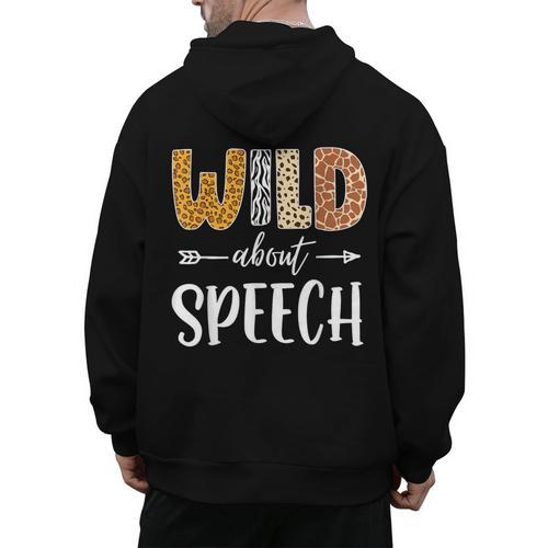 Wild About Speech SLP Leopard Teacher Back To School Kids Men's Hoodie Back Print - teacherstshirts.com UK