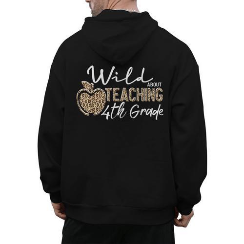 Wild About Teaching School Crew 4th Grade Teacher Squad Men's Hoodie Back Print - teacherstshirts.com UK