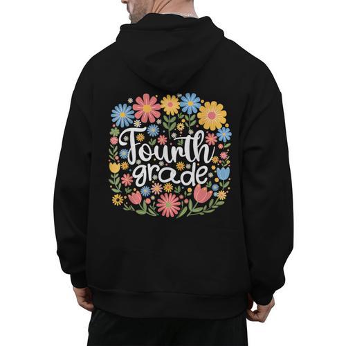 Wildflower 4th Fourth Grade Floral Back To School Teacher Men's Hoodie Back Print - teacherstshirts.com
