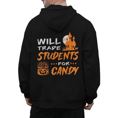 Will Trade Students For Candy Halloween Costume Teacher Men's Hoodie Back Print - teacherstshirts.com DE