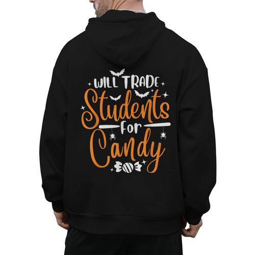 Will Trade Students For Candy Halloween Costume Teacher Men's Hoodie Back Print - teacherstshirts.com CA