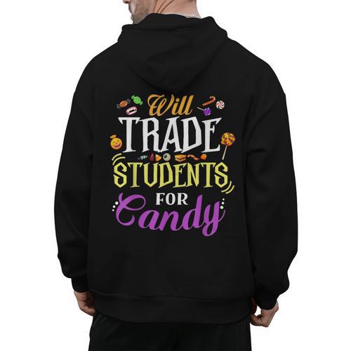 Will Trade Students For Candy Teacher Cute Halloween Costume Men's Hoodie Back Print - teacherstshirts.com DE