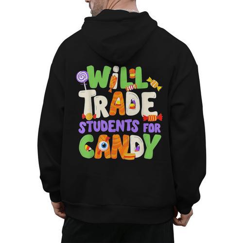 Will Trade Students For Candy Teacher Cute Halloween Costume Men's Hoodie Back Print - teacherstshirts.com AU