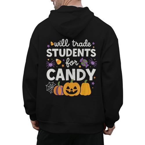 Will Trade Students For Candy Teacher Cute Halloween Men's Hoodie Back Print - teacherstshirts.com AU