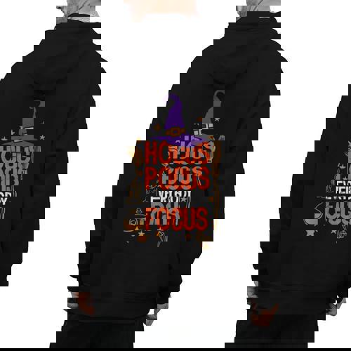 Witchy Halloween Hocus Pocus Everybody Focus Teacher Pumpkin Men&#x27;s Hoodie Back Print - teacherstshirts.com