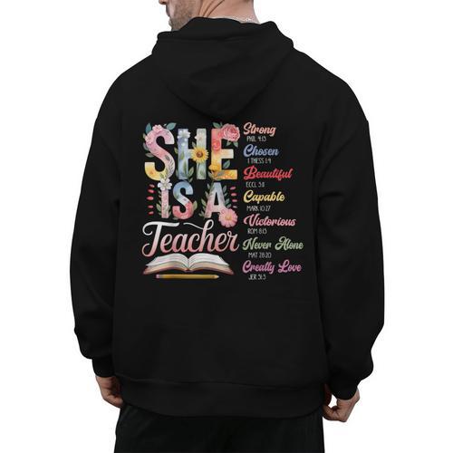 Women Bible Verse Christian Teacher God Says Back To School Men's Hoodie Back Print - teacherstshirts.com UK