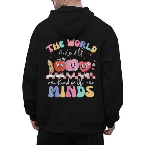 The World Needs All Kinds Of Minds Special Education Teacher Men's Hoodie Back Print - teacherstshirts.com AU
