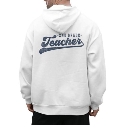2nd Grade Teacher Cute Vintage Graphic Second Grade Teacher Men Women Men's Hoodie Back Print - teacherstshirts.com