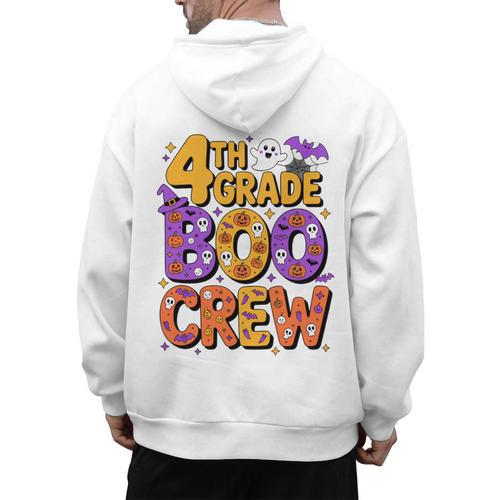 4th Grade Boo Crew Ghost Halloween Teacher Costume Men's Hoodie Back Print - teacherstshirts.com CA