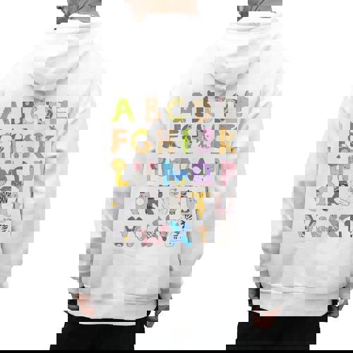ABC Animals Alphabet Graphic Boys Girls Kindergarten Teacher Men&#x27;s Hoodie Back Print - teacherstshirts.com