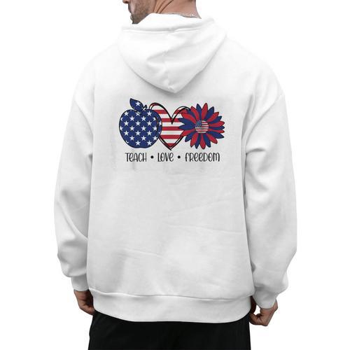 American Flag Teach Love Freedom Preschool Teacher 4th July Men's Hoodie Back Print - teacherstshirts.com UK