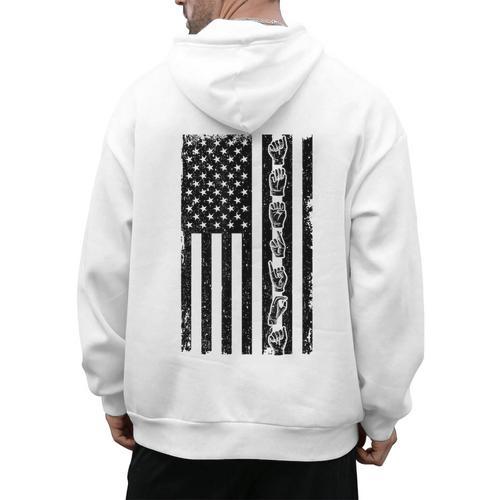 ASL Flag Sign Language Deaf ASL Teacher For Men Women Men's Hoodie Back Print - teacherstshirts.com