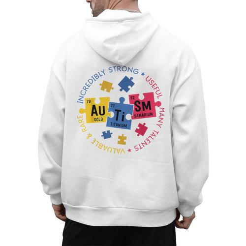 Autism Awareness Shirt Periodic Puzzle Science Teacher Men Women Kids Men's Hoodie Back Print - teacherstshirts.com AU