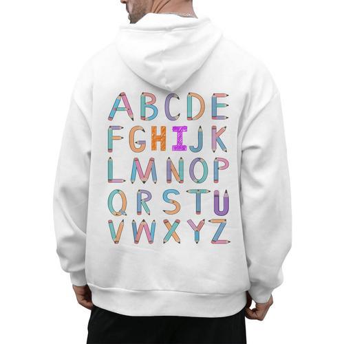 Back To School Kindergarten Alphabet ABC Teacher Women Kids Men's Hoodie Back Print - teacherstshirts.com