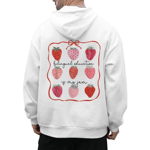 Bilingual Education Is My Jam Strawberry Spanish Teacher Men's Hoodie Back Print - teacherstshirts.com AU