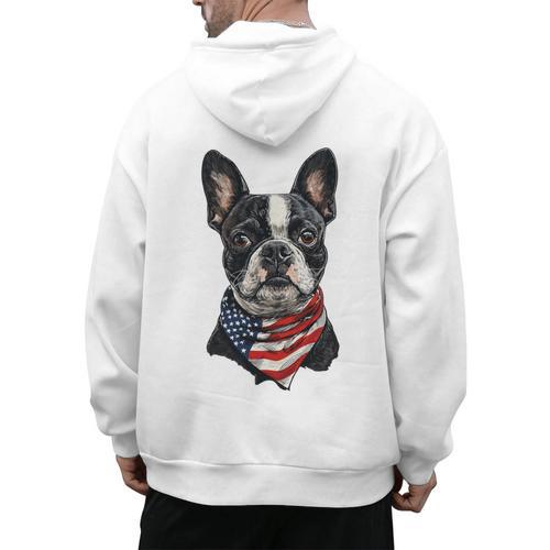 Boston Terrier American Flag Men's Hoodie Back Print - Bostonterriersmerch.com