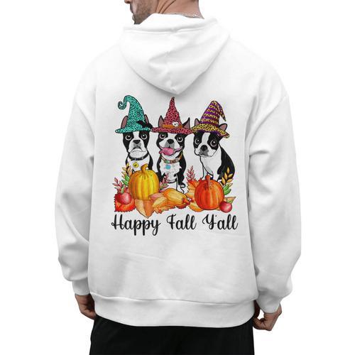 Boston Terrier Dog Lover Fall Ya'Ll Halloween Costume Men Women Men's Hoodie Back Print - Bostonterriersmerch.com