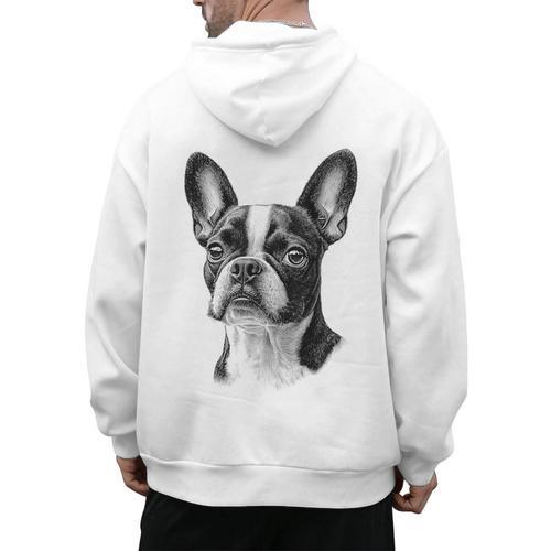 Boston Terrier Dog Motif Pet Illustration Boston Terrier For Men Women Kids Men's Hoodie Back Print - Bostonterriersmerch.com