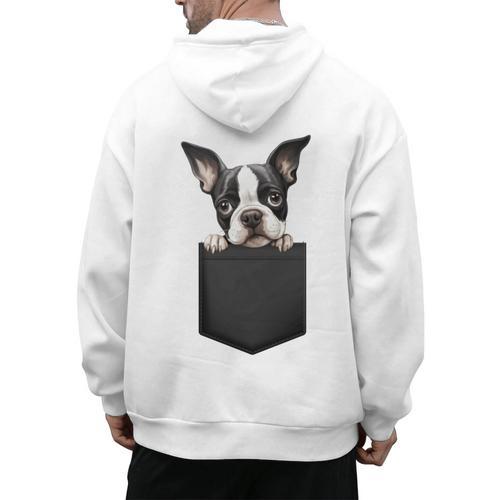 Boston Terrier Dog Puppy Dog In Pocket Cute Pet Lover Men's Hoodie Back Print - Bostonterriersmerch.com