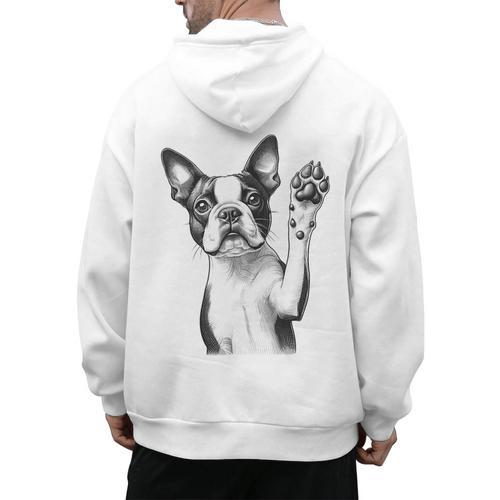 Boston Terrier Dog Raising Paw Idea Men Women Men's Hoodie Back Print - Bostonterriersmerch.com CA